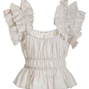 ULLA JOHNSON Paloma Striped Ruffle Sleeve top